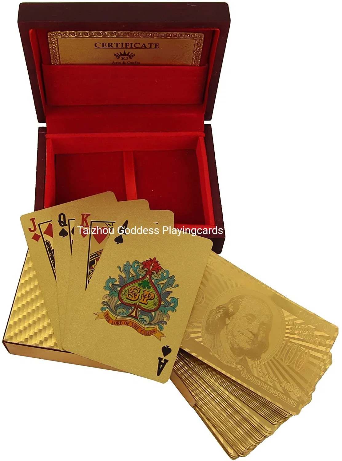 Двойные наборы 24K Gold игральные карты в деревянная подарочная упаковка