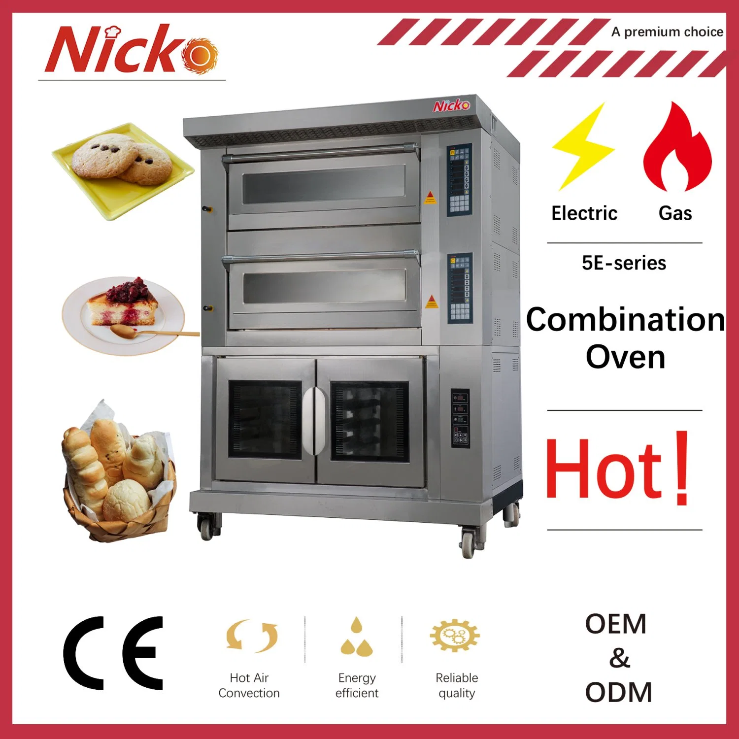 Fabricante de equipos de cocina comercial de Guangzhou Horno de pizza eléctrico de panadería de cocina eléctrica Horno de convección / Horno rotatorio / Horno de horneado / Horno de cubierta