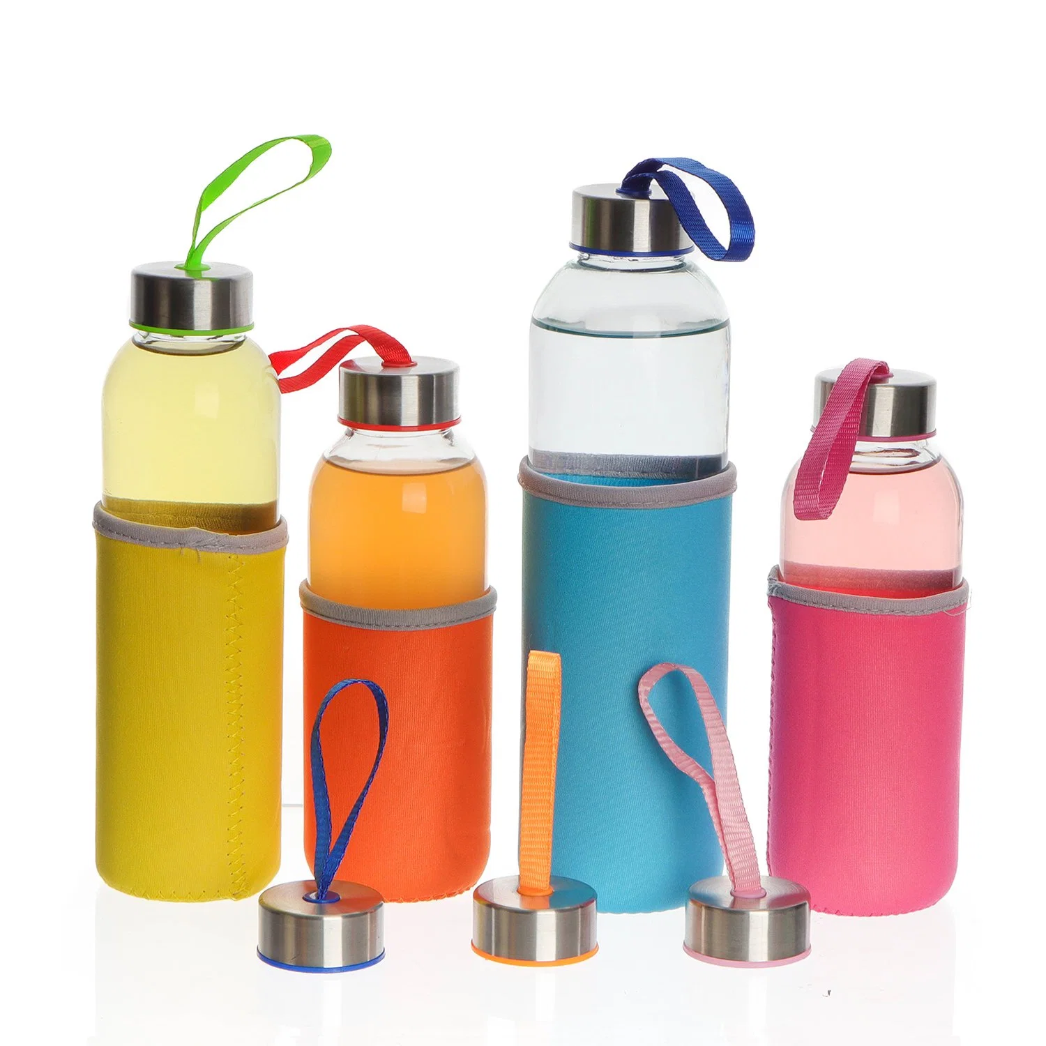 Empty BPA Free Sports Glass Tea Water Bottle with Cloth Protective Sleeve