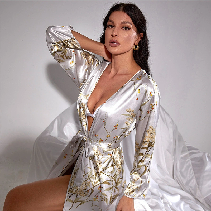 Sexy Women' Silk Satin Pajamas Bathrobe Lingerie Solid Sleepwear Cami Robes