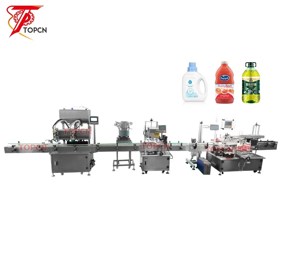 Topcn Double Nozzles Servo Gear Pump Cream Shampoo Lotion Tracking Filling Capping and Flat Labeling Line