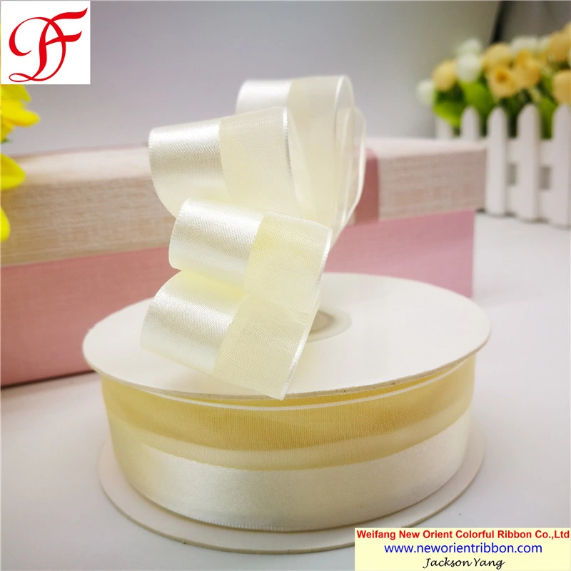 Factory Wholesale OEM Customized Half Satin+ Half Organza Ribbon for Bows/Decoration/Xmas