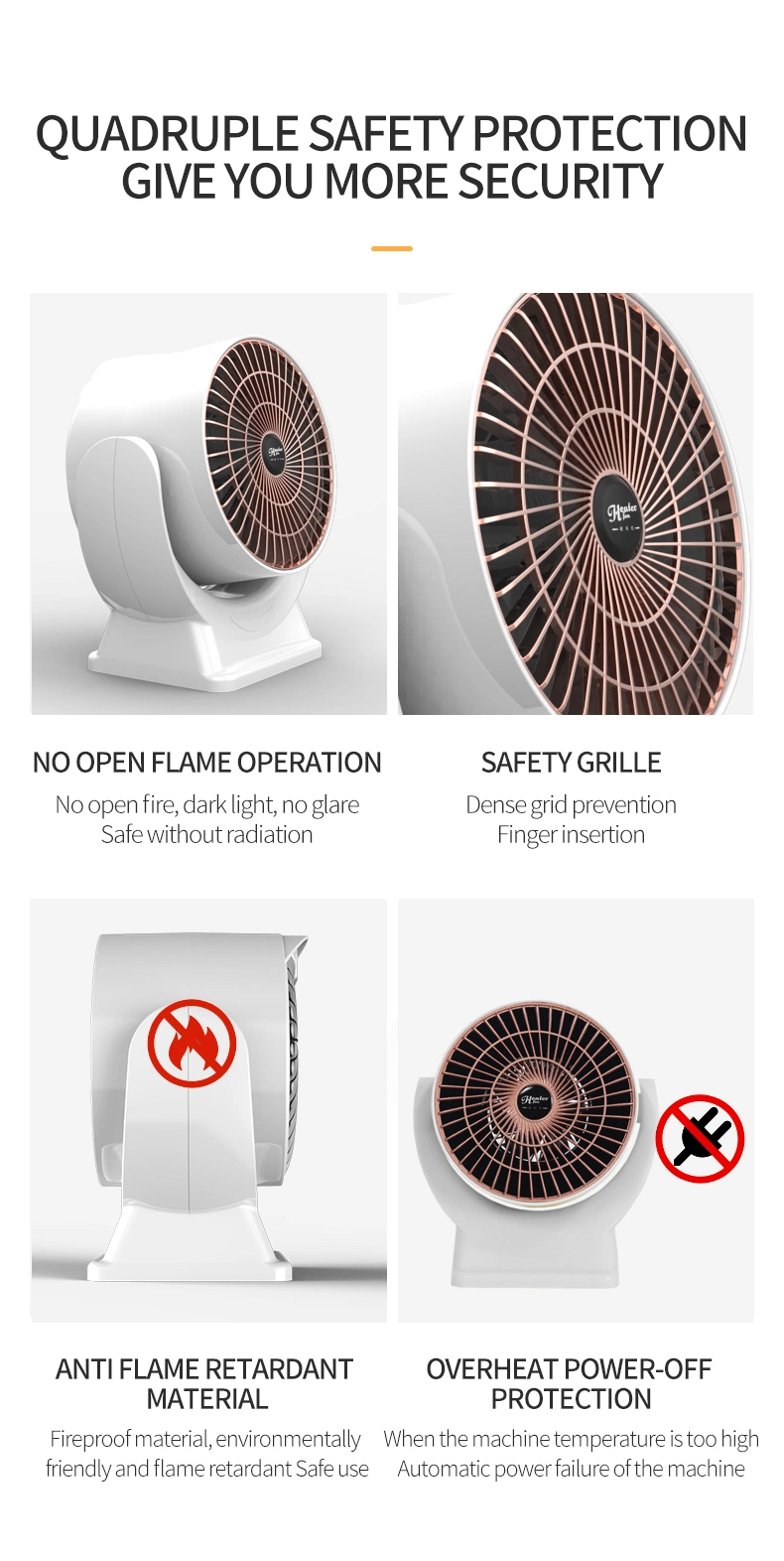 Ventilateur de chauffage portatif 880W Blanc d'appareils ménagers