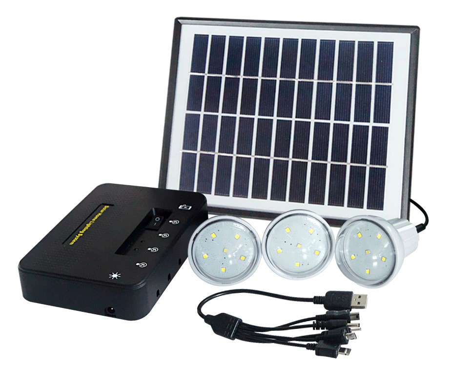 4W a Solar 3 Kit de Iluminação Solar Sistema inicial da lâmpada LED de luz da lâmpada substituível Bateria de lítio com carregamento de telefone para uso doméstico