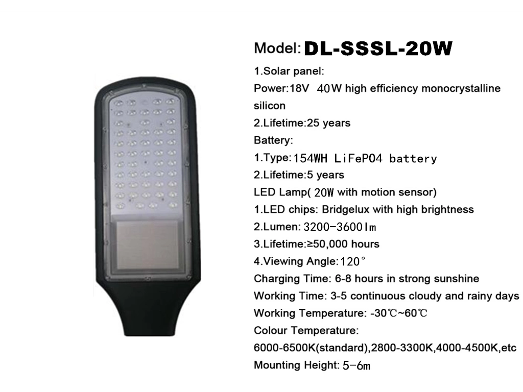 Outdoor All-in-One 20W SMD Chips Solarleuchte für Straße mit LiFePO4 Batterie