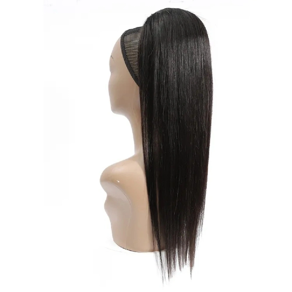 Unprocessed Straight Drawstring Human Hair Ponytail Clip in Extension Full Brazilian Black Colors Active Market