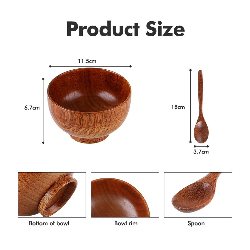 Engraved Logo Wooden Bowl Set Eco Friendly Wooden Bowls Set with Spoon