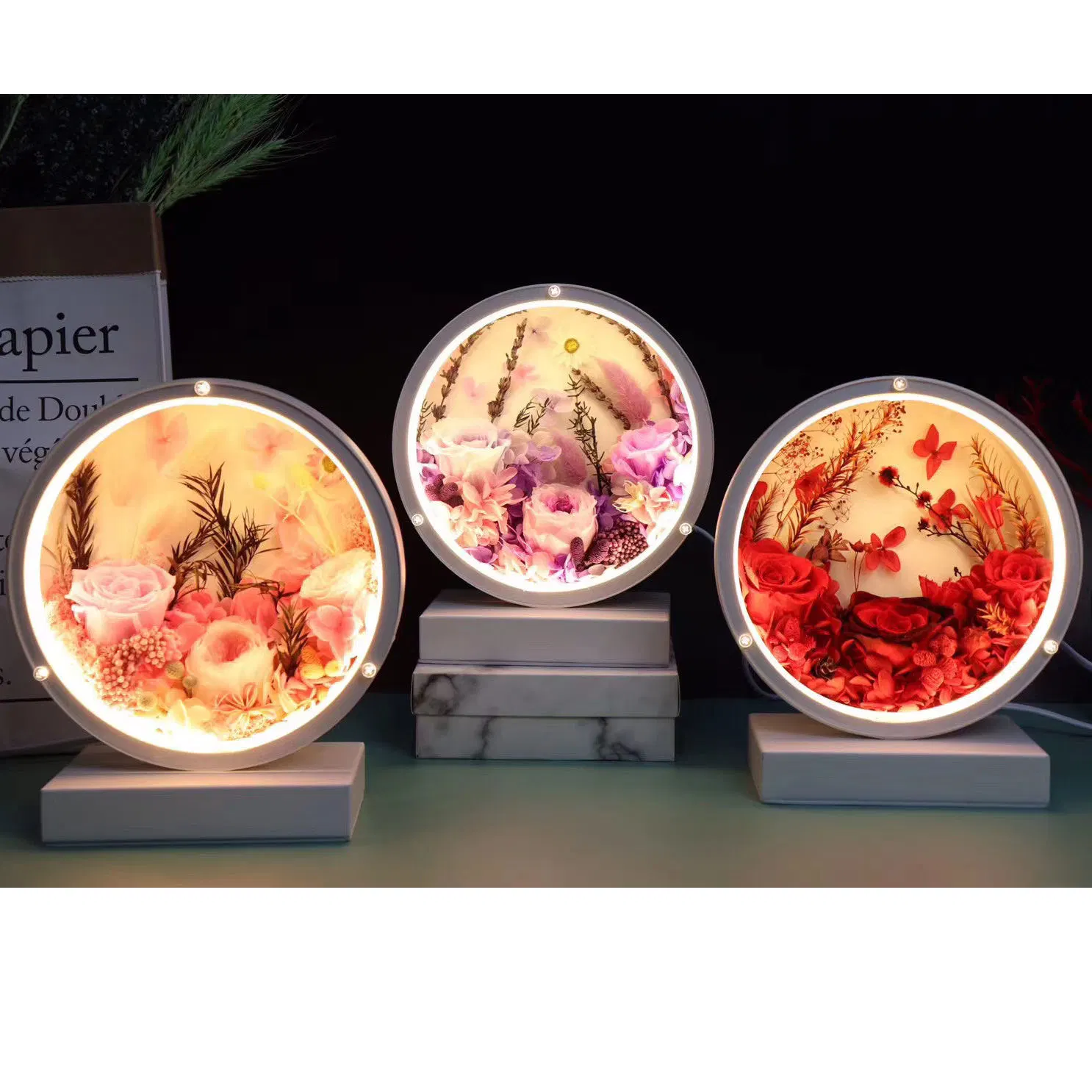 Preserved Real Roses with Colorful Mood Light Wish Preserve Roses with LED Mood Light