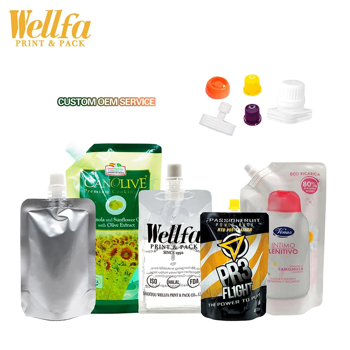 Fábrica Custom Fabricante plástico Embalaje Pet Alimentos Retort bolsas de vacío Papel reciclable Kraft Café té polvo Mylar Bolsa de pie Bolsa de embalaje de boquilla