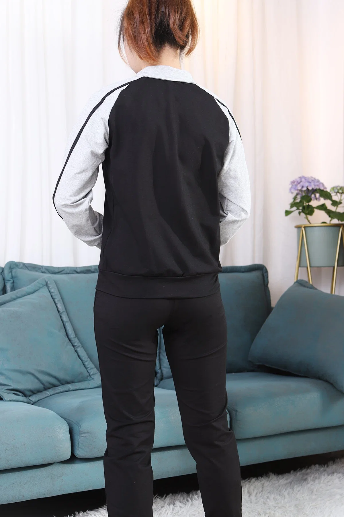 2 Peças de alta qualidade Joggers Zipper Calças fatos mulheres suor prensa define Casual