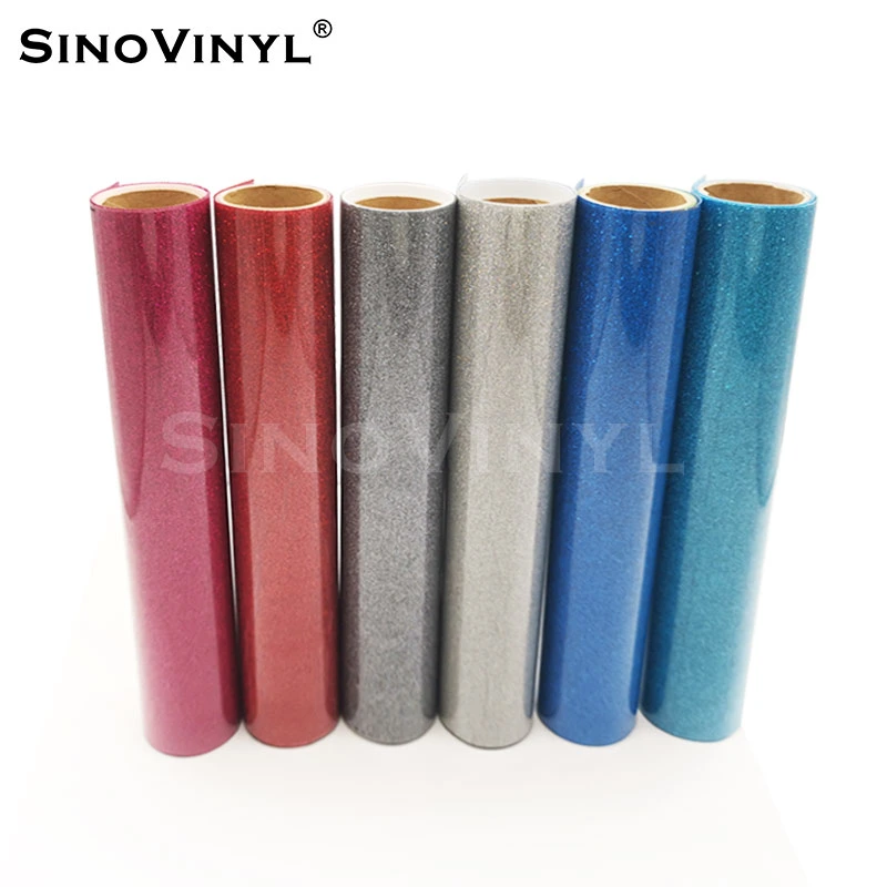 SINOVINYL Glitter HTV Heat Transfer Vinyl Rolls 0.5x25M HTV Vinyl Shirts Glitter Iron on Film