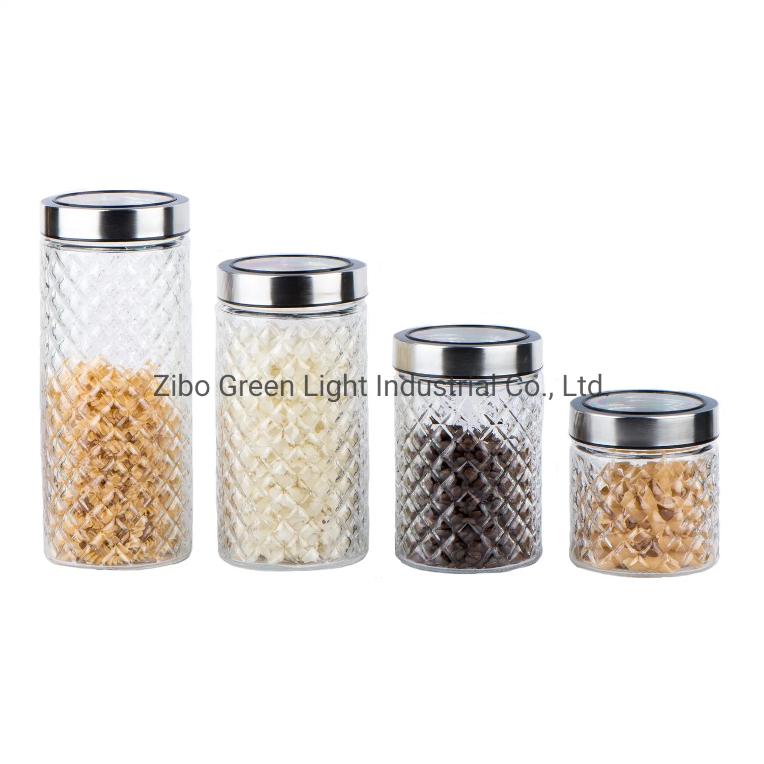 Big Mouth Embossed Design Glass Food Storage Jar with Stainless Steel Lid