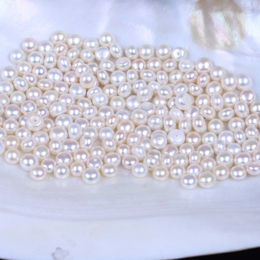 7-7.5mm Half Drilled Freshwater Pearl Button Shape for Earring Ring