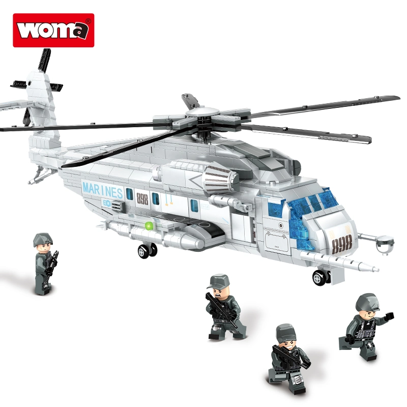 2022 Día de los niños juguetes Woma Regalo de Navidad los niños Boy CH-53e modelo de helicóptero de transporte de ladrillo pequeño pequeño edificio Conjunto de bloques juego de rompecabezas Toy