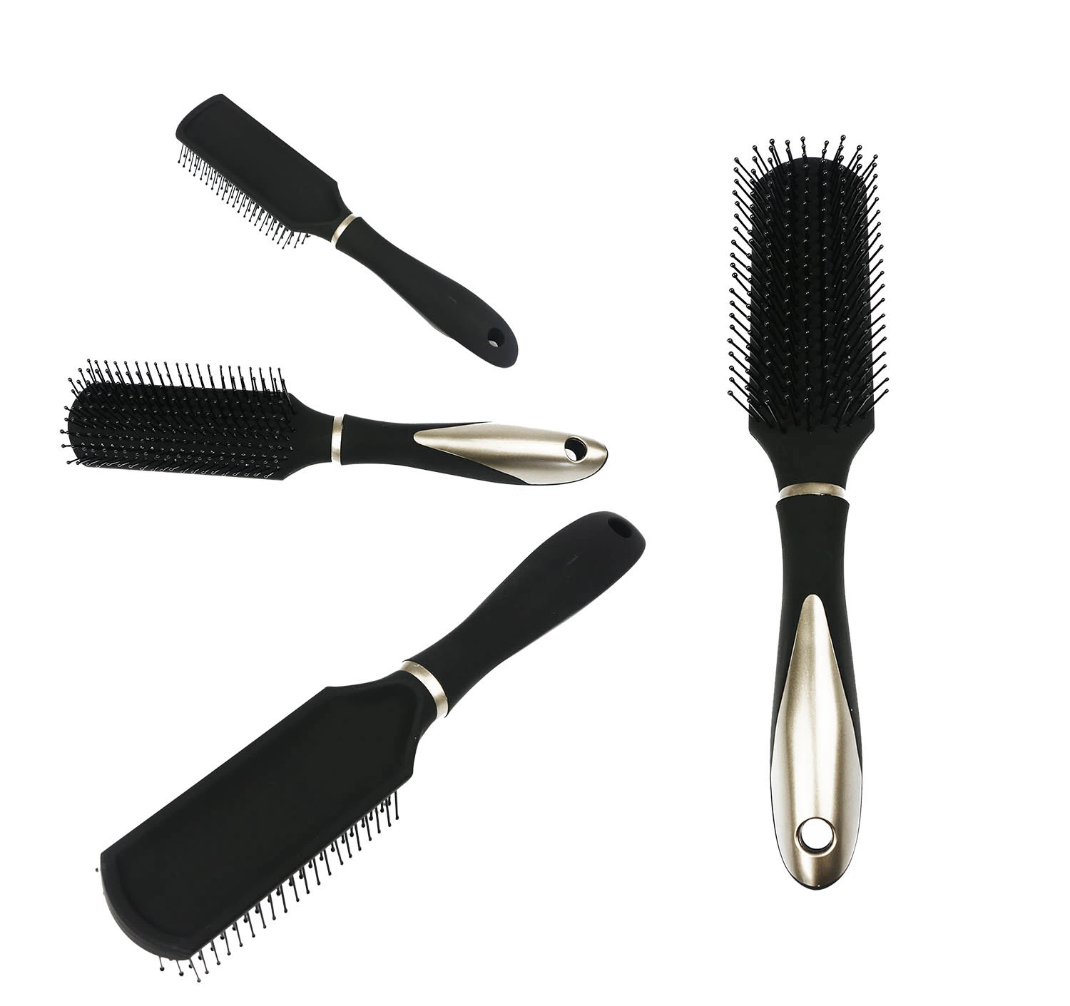 8pcs Classic Golden &amp; Negro Home Viajes Salón Estilo Cepillo cepillo de pelo masajes Detangling Set Set de Regalo para mujer