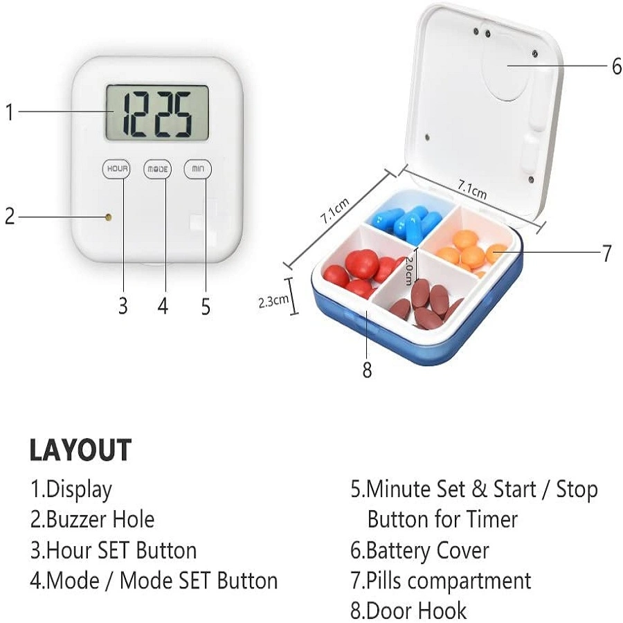 Nuevo diseño del organizador de la caja de Temporizador Temporizador Electrónico bloqueo recordatorio Smart Box dispensador de píldora alarma digital con pantalla LCD