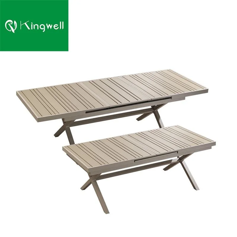 Outdoor Furniture Restaurant Garden Aluminum Extendable Table with Plastic Wood Color Options