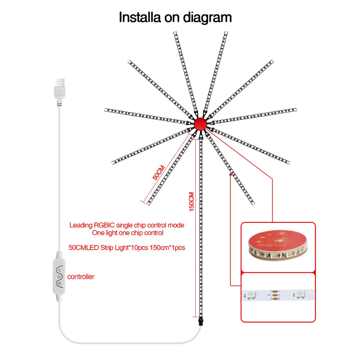 Remote Control Music Color Flexible Smart LED Firework Lights for Christmas Party