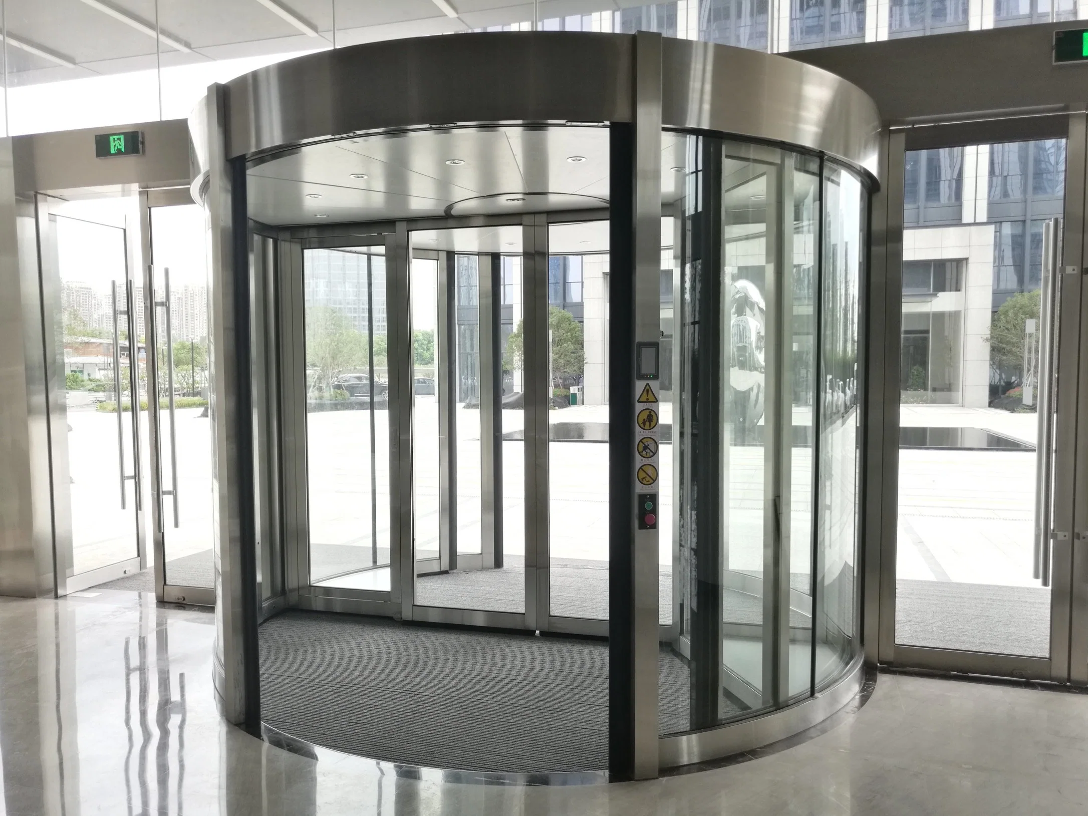 Automatic Revolving Door, with Dorma Sliding Door Wing, Aluminum Frame Stainless Steel Cladding