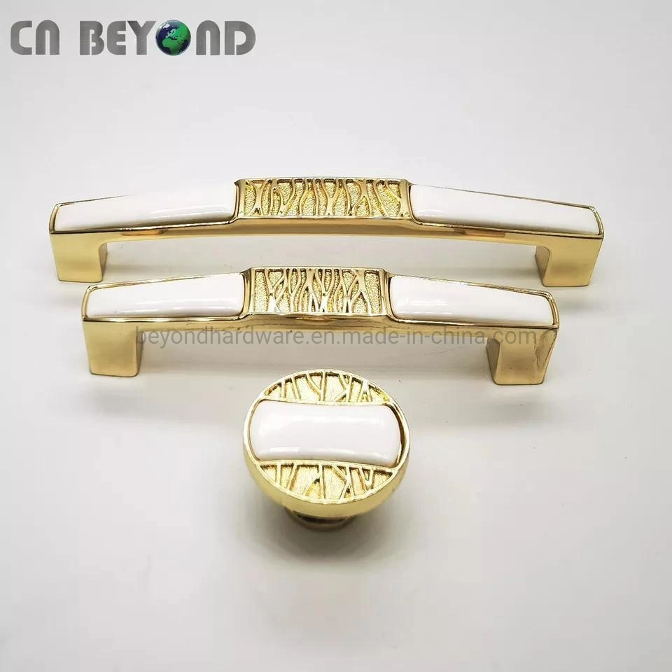 Bathroom Bedroom Gold Plated Ceramic Exquisite European Round Cabinet Handle