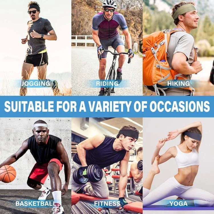 Moisture Wicking Gym Fitness Ball Sports Headbands for Men, Double Layer Spandex and Mesh Fabric Soccer Sweatband Headwear Basketball Football Head Wraps