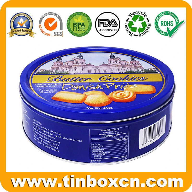 Custom Metal Box Round Biscuit Can Cookies Tin for Food Packaging