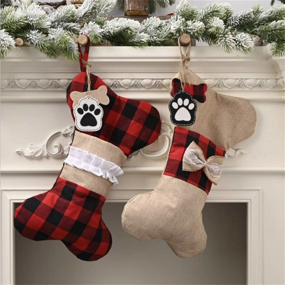 Blank Burlap Linen Sublimation Pet Dog Christmas Stockings Party Decorations