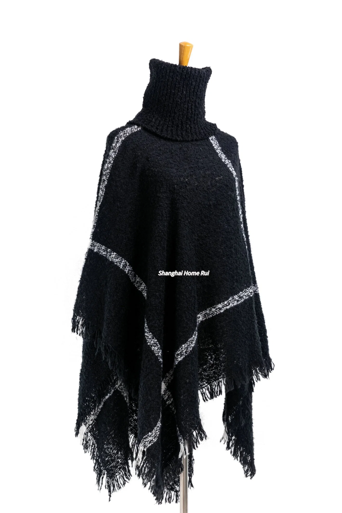 Supplier Outfit Fall Winter Lady Fashion Woven Plus Batwing Classic Knitted Block Tassel Wraps Nova Scottish Plaid Checks Sweater Poncho Cape High Neck Cloack