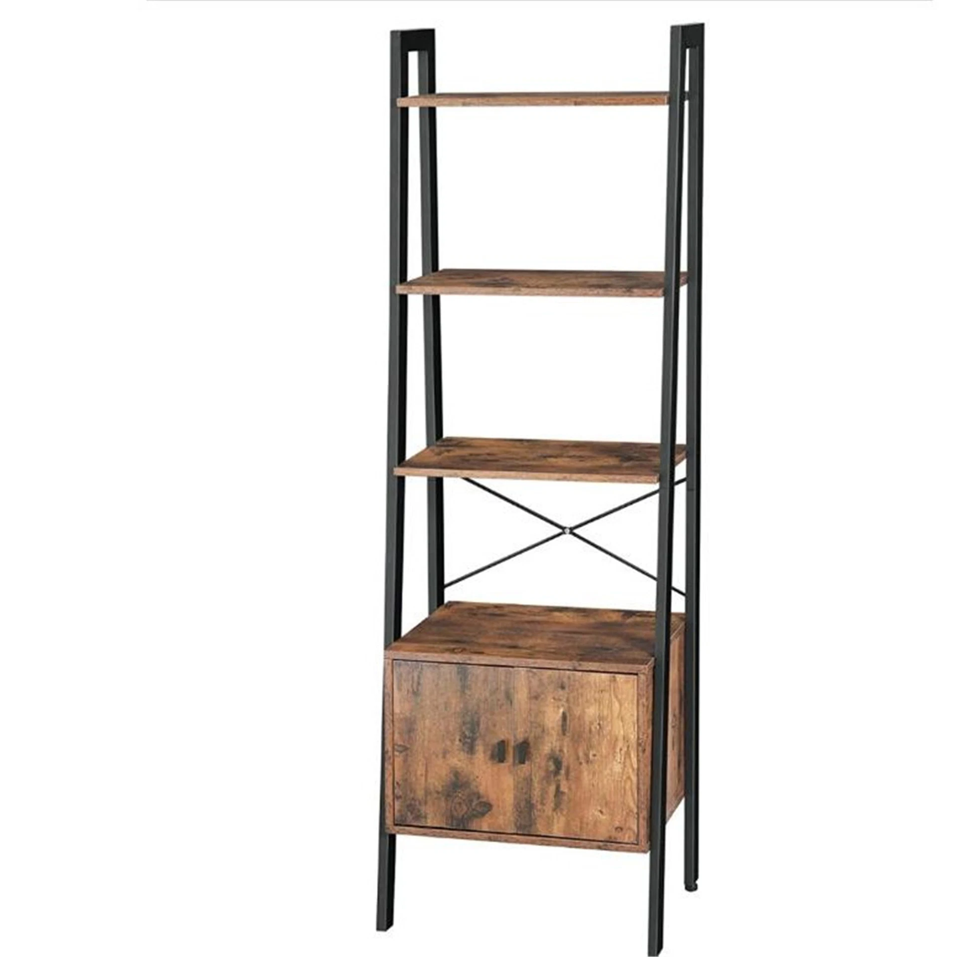 4 Shelves Sturdy Iron Frame Bedroom Office Industrial Design Bookcase with Cupboard