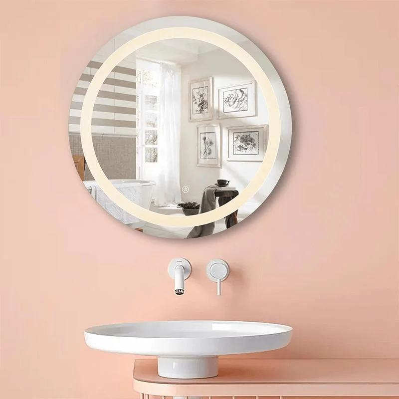 Made in China Iron+Crystal Sand 600mm Borderless Round Mirror Light 3CCT with LED Touch Switch Bi-Colour Light Strip