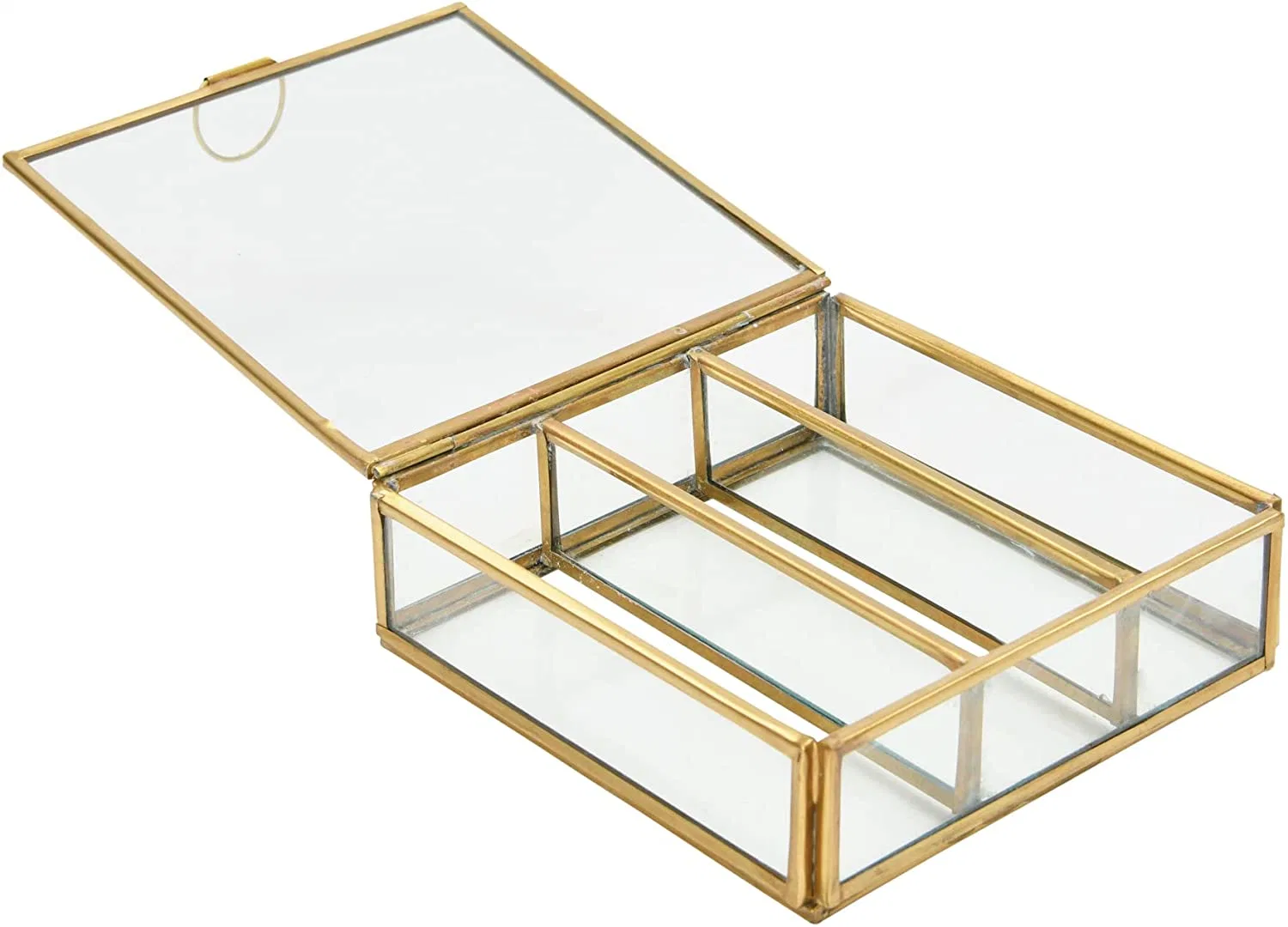 Coffret à bijoux en verre de stockage avec bord doré pour décoration maison