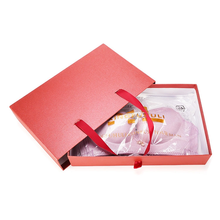 Custom Full Color Printing Paper Drawer Box Garment Box with Ribbon Handle