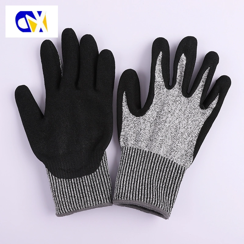 Abrasion and Oil Resistant Black Nitrile Frosted Anti-Cut Non-Slip Safety Work Gloves