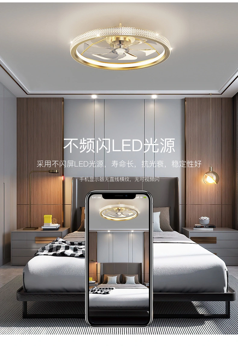 LED Postmodern Minimalist Fan Lamp Mute Bedroom Ceiling Lamp No Stroboscopic Round Children's Crown Living Room Lamp