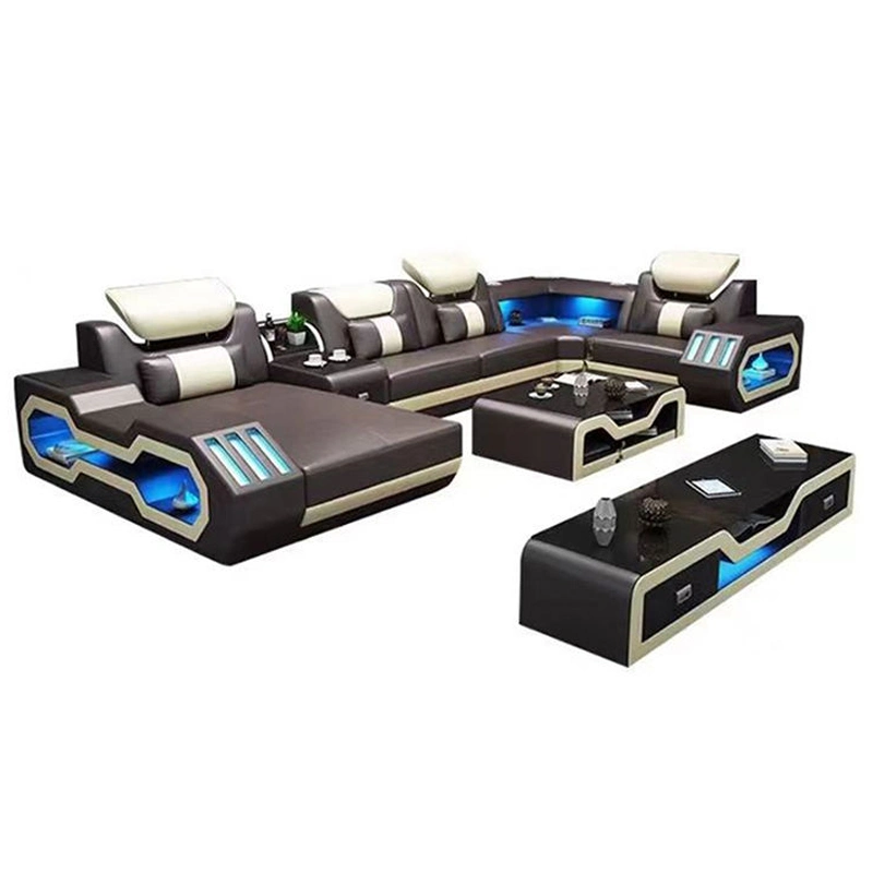 Living Room Leather Sofas for Home Luxury Royal Sofa Set 5 Seater Couch Living Room Lounge LED Sectional Sofas