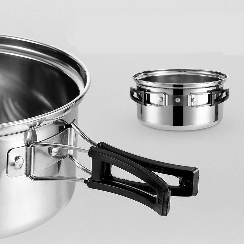 Wholesale/Supplier Camping Accessory Outdoor Mess Kit Stainless Steel Pots and Pans Cookware Set with Kettle