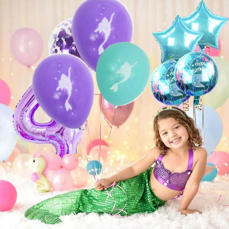 New Mermaid Purple Big Number Balloon Set Sequin Mermaid Princess Birthday Party Decoration