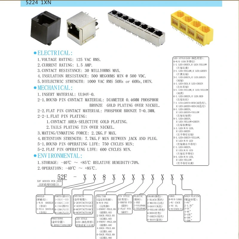 Multi-Port Top Enty RJ45 Connector 1X2 Ports