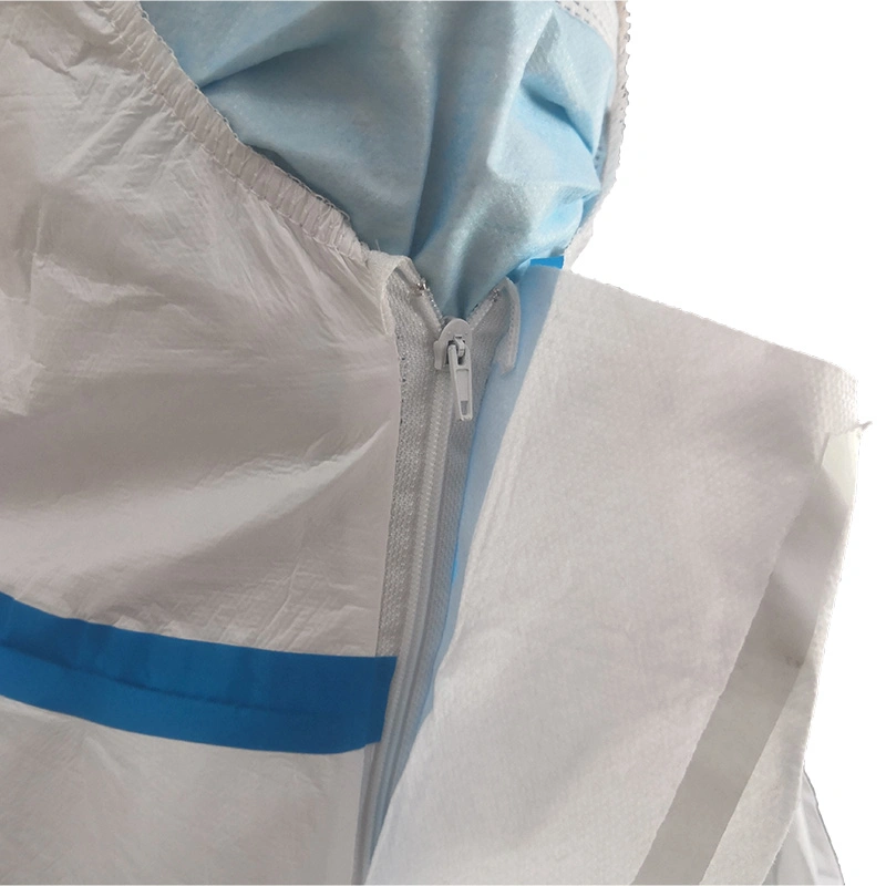 Customized 65 GSM Ppekit Disposable Hazmat-Suit Coverall PPE Set Waterproof Cleanroom Chemical Disposable PP Coverall