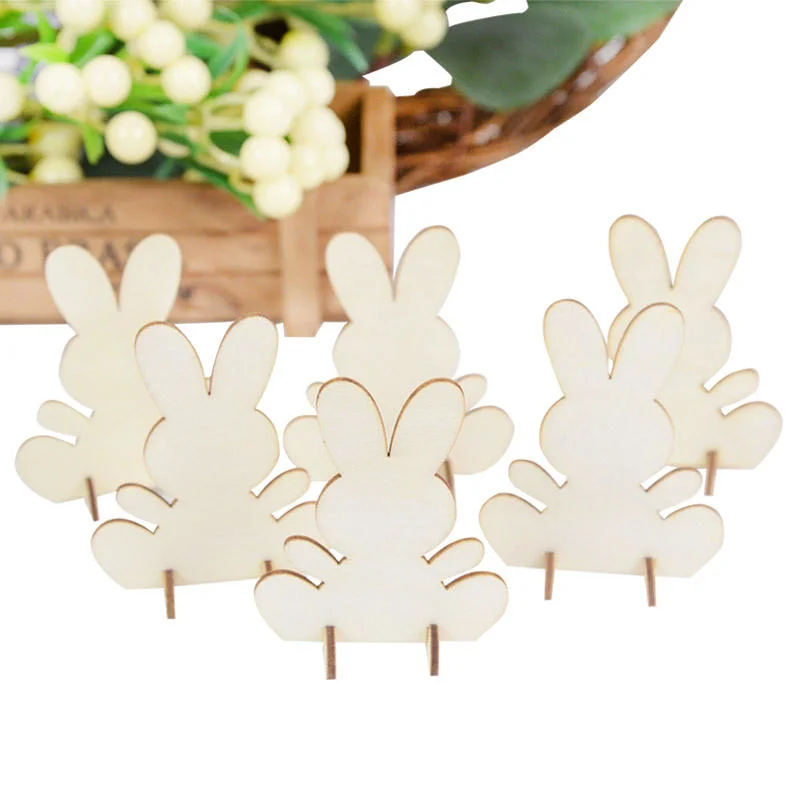 20 Pieces Wooden Bunny Ornament Easter Wood Crafts with Base for DIY