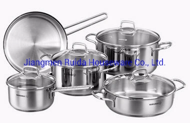 New Arrival in Fashion Glass Lid 9PCS Straight Shape Stainless Steel Kitchenware Set Wholesale/Supplier Full Size with Stainless Steel Handle