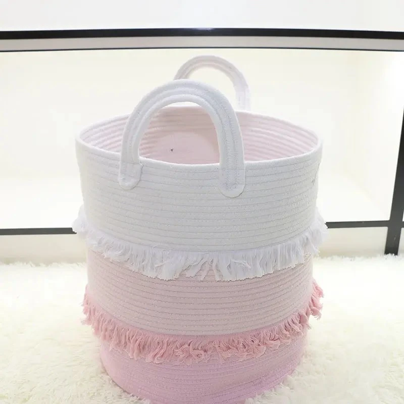 2023 New Style Woven Cotton Rope Storage Basket Laundry Basket