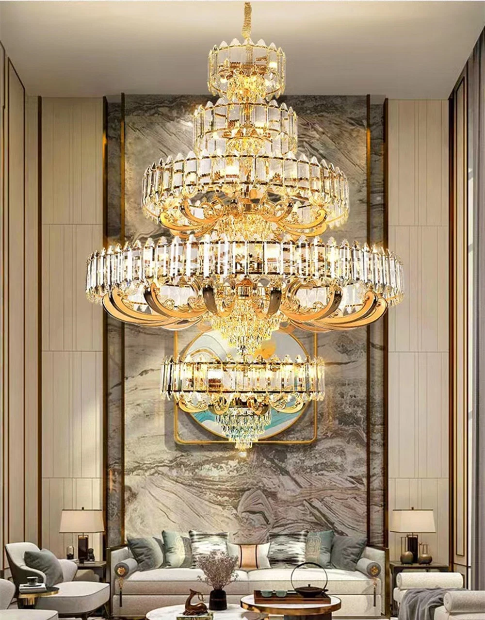 Royal European LED Crystal Chandelier Living Room Duplex Villa Lobby Ceiling Light