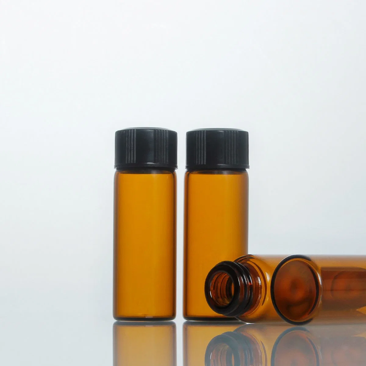 Ready Stock 2 DRAM Tincture Medicine Powder Pharm Amber Clear Glass Vial with Black Cap