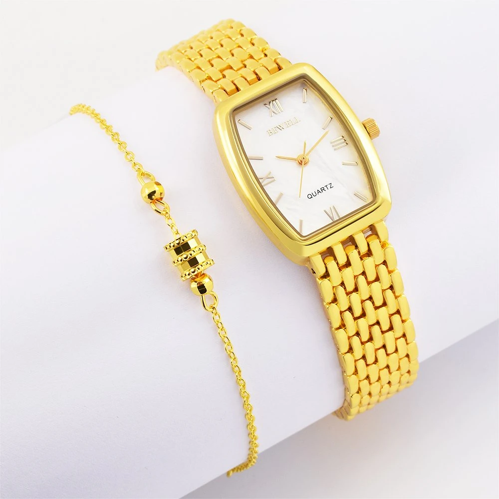 Großhandel Preis Frauen Geschenke Zink-Legierung Fall und Mutter Pearl Zifferblatt Metall Quarz Lady Uhr mit Armband