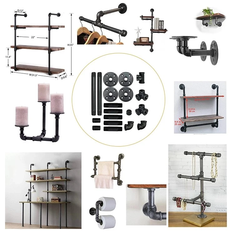 DIY Industrial Furniture Shelf Bracket with 3/4inch Black Color Water Pipe Flange