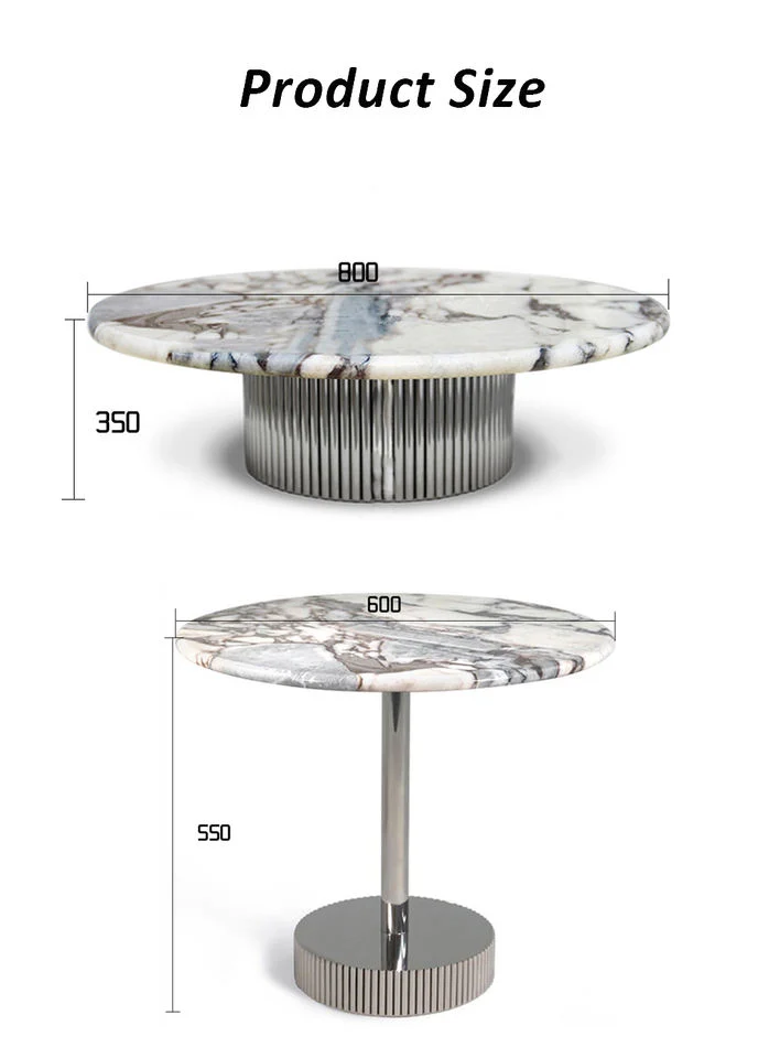 Now Minimalist Silver Stainless Steel Luxury Marble Top Coffee Table, Living Room Furniture Round Coffee Table
