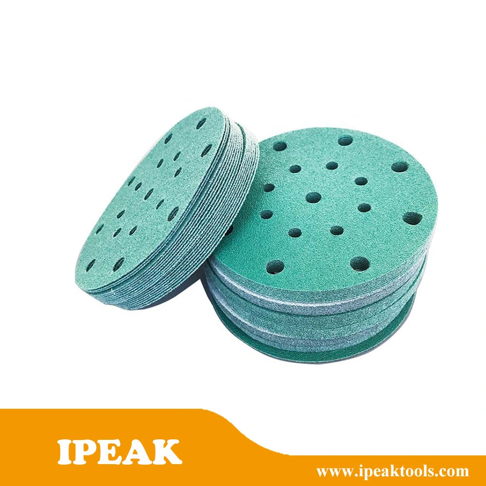 Free Sample 6inch 150mm 125mm Velcro Green Pet Film Zirconia Abrasive Emery Sand Disc Paper with Velcro for Power Tools