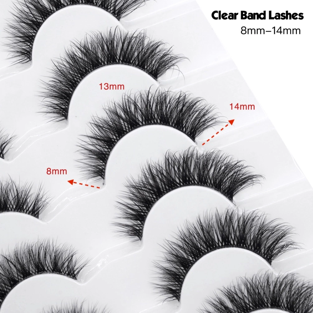 Tengda 3D Clear Band Lashes Shor Fluffy Faux Mink Lashes Cat Eye Soft Natural Short 5D Strip False Lashes