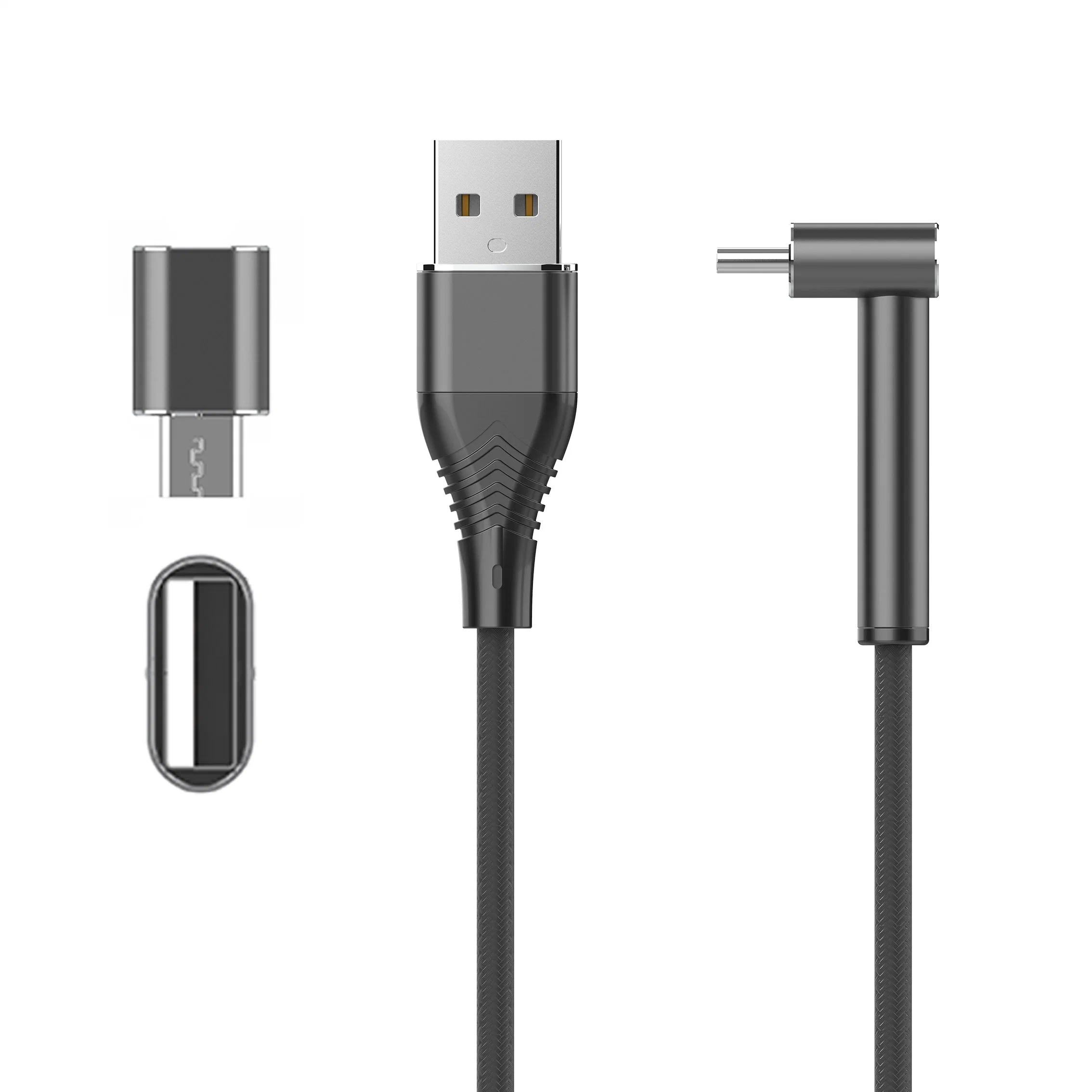 Braided 90 Degree Right Angle USB Cable 2.4A Durable Type C Fast Data Charger Cable for Android Phone 2.0m